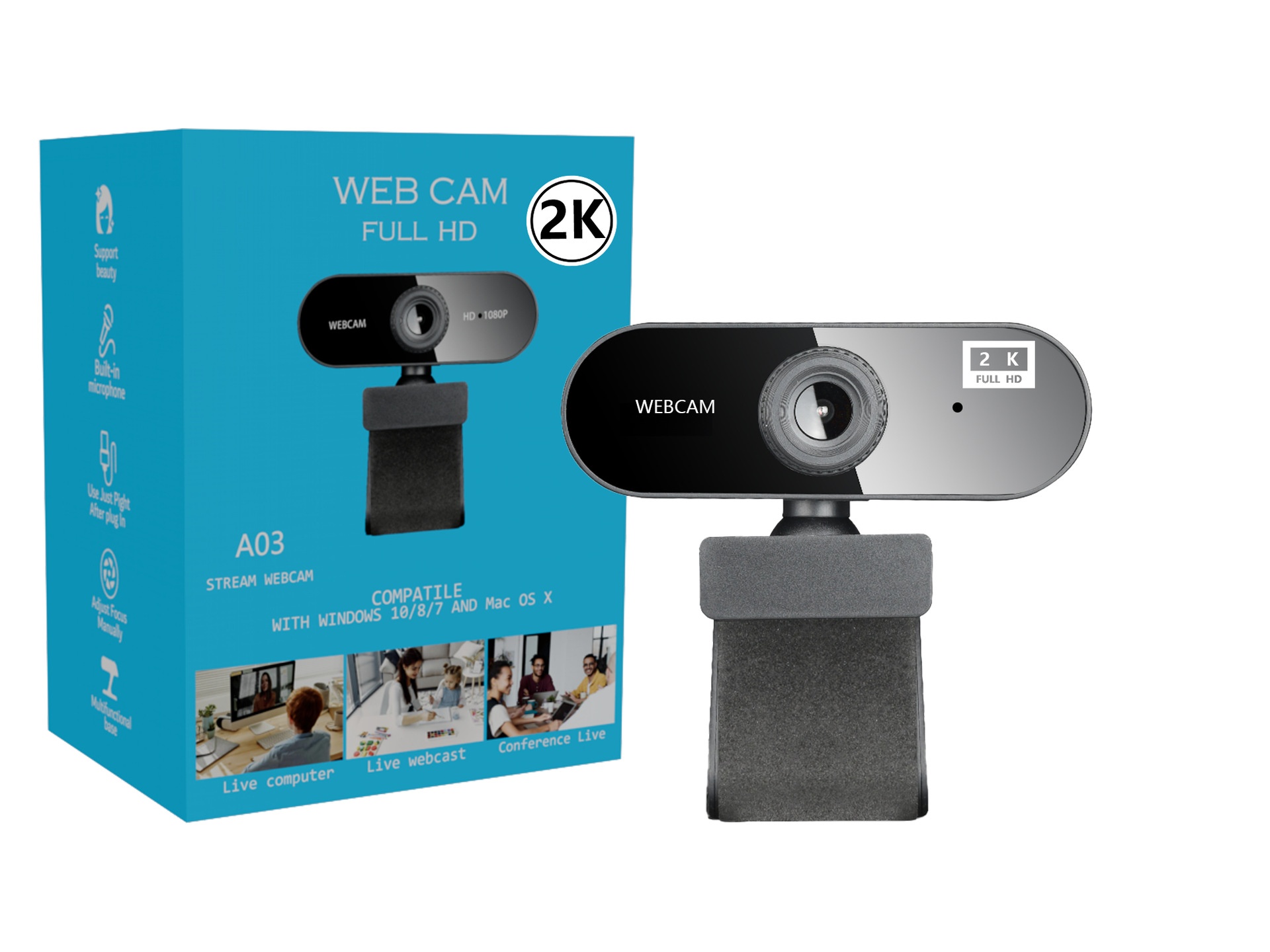 Cámara web USB HD 1080P/2K con micrófono incorporado, Plug and Play, para PC, portátil, streaming, juegos y videollamadas.