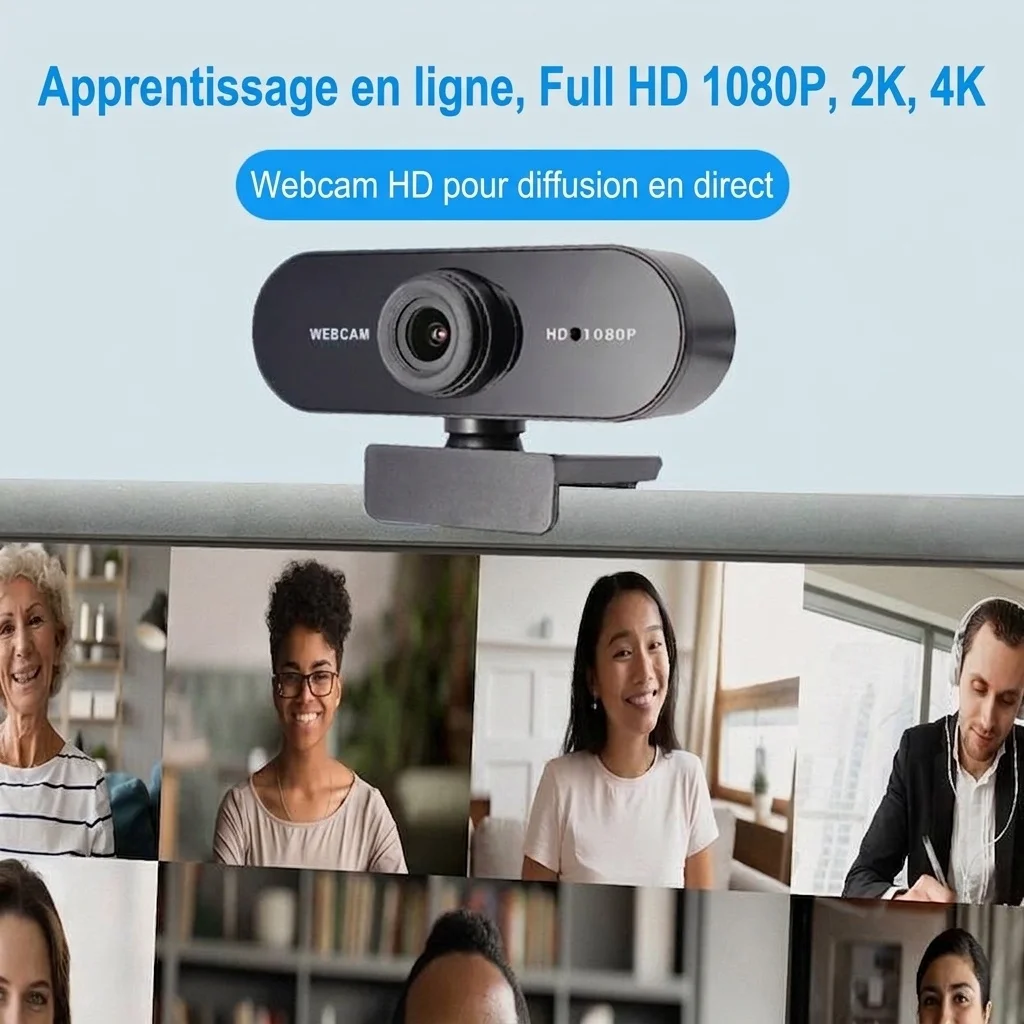 Webcam USB HD 1080p/2K avec micro intégré, caméra d'ordinateur Plug and Play pour PC, ordinateur portable, streaming, jeux, appels