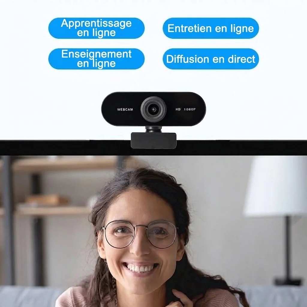 Webcam USB HD 1080p/2K avec micro intégré, caméra d'ordinateur Plug and Play pour PC, ordinateur portable, streaming, jeux, appels