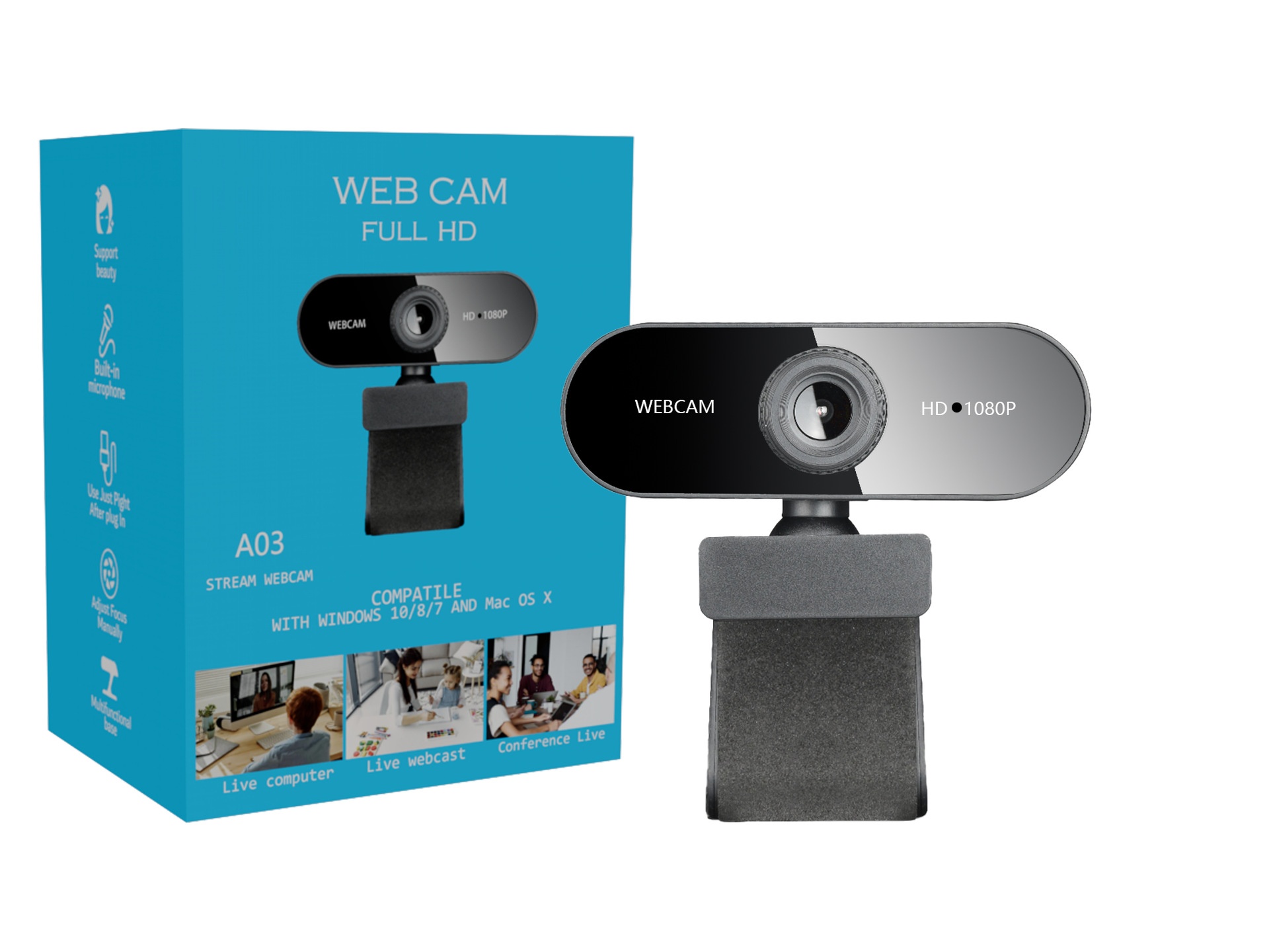 Cámara web USB HD 1080P/2K con micrófono incorporado, Plug and Play, para PC, portátil, streaming, juegos y videollamadas.