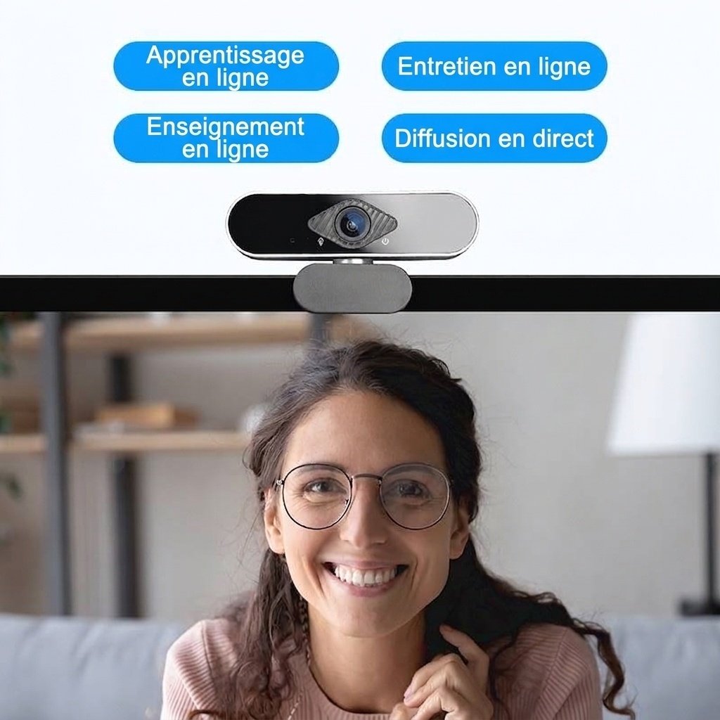 Webcam USB Full HD 1080p avec microphone intégré, caméra de streaming professionnelle pour PC, Mac, ordinateur de bureau et apprentissage en ligne