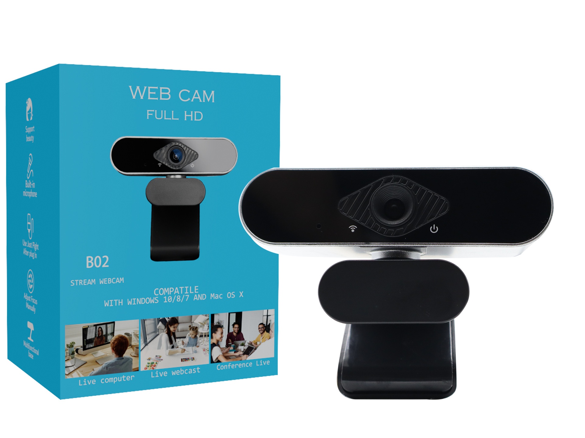 Full HD 1080P USB Webcam with Built-in Microphone, Pro Streaming Camera for PC, Mac, Desktop, Online Learning