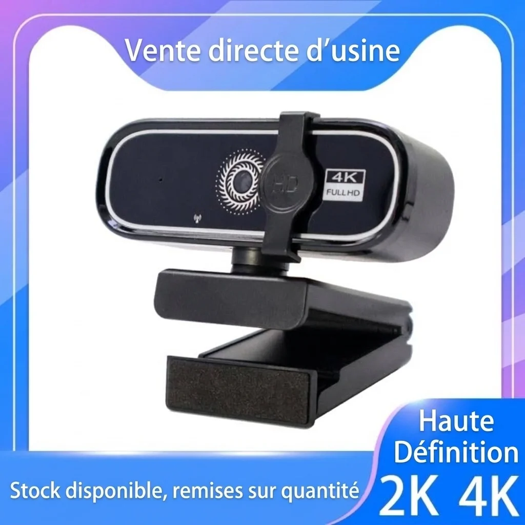 Webcam USB 4K Full HD avec micro intégré, caméra d'ordinateur ultra-nette pour appels vidéo, visioconférences et PC.