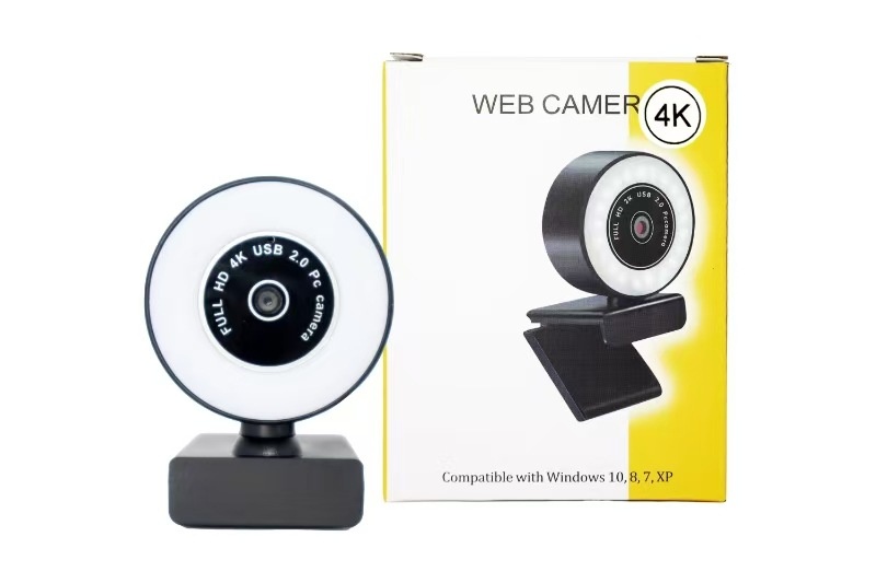 2K/4K HD USB PC Webcam with Built-in Ring Light, Pro Streaming Camera for Twitch, YouTube, Video Calls, Autofocus