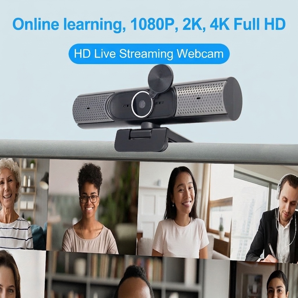 1080P/2K/4K HD USB Webcam with Noise-Reducing Mics & Flexible Mount, Computer Camera for Video Calls, Streaming
