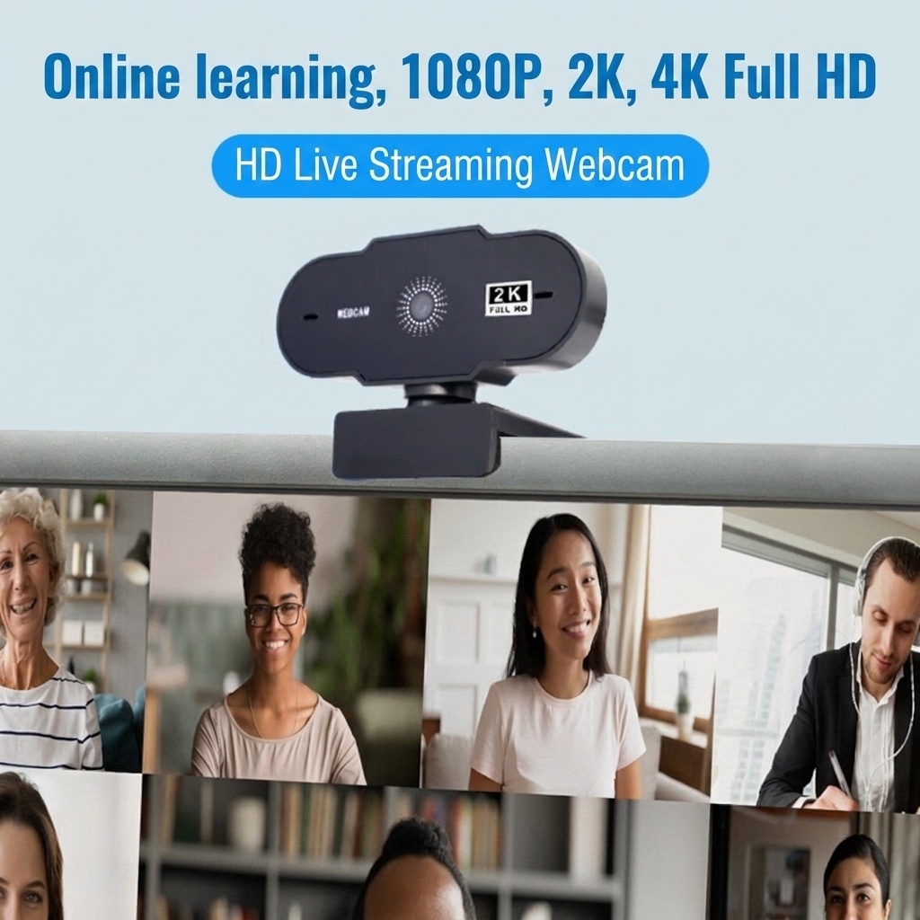 2K Full HD Webcam with Built-in Microphone, USB Computer Camera for PC, Mac, Streaming, Online Learning, Zoom