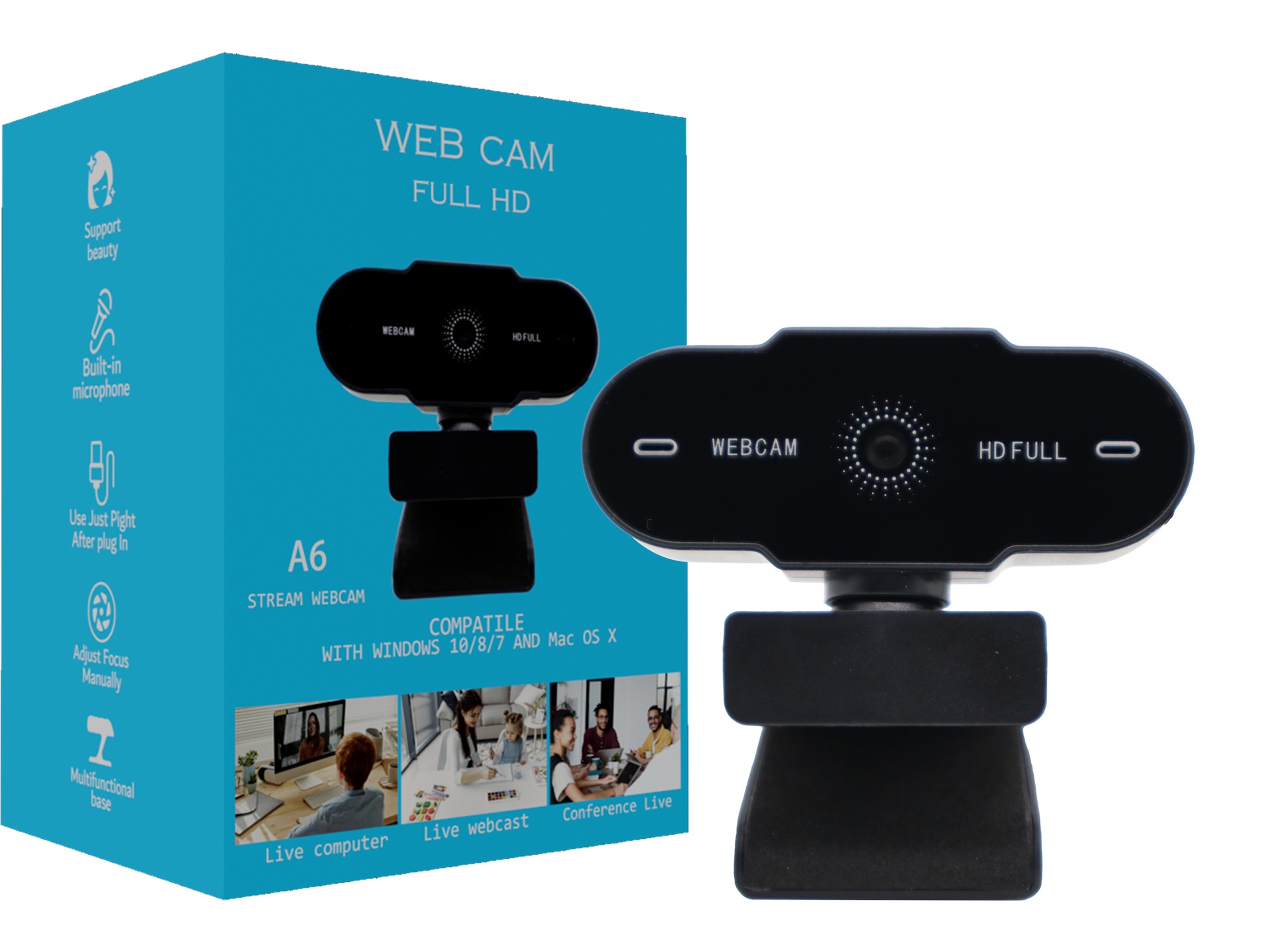 2K Full HD Webcam with Built-in Microphone, USB Computer Camera for PC, Mac, Streaming, Online Learning, Zoom