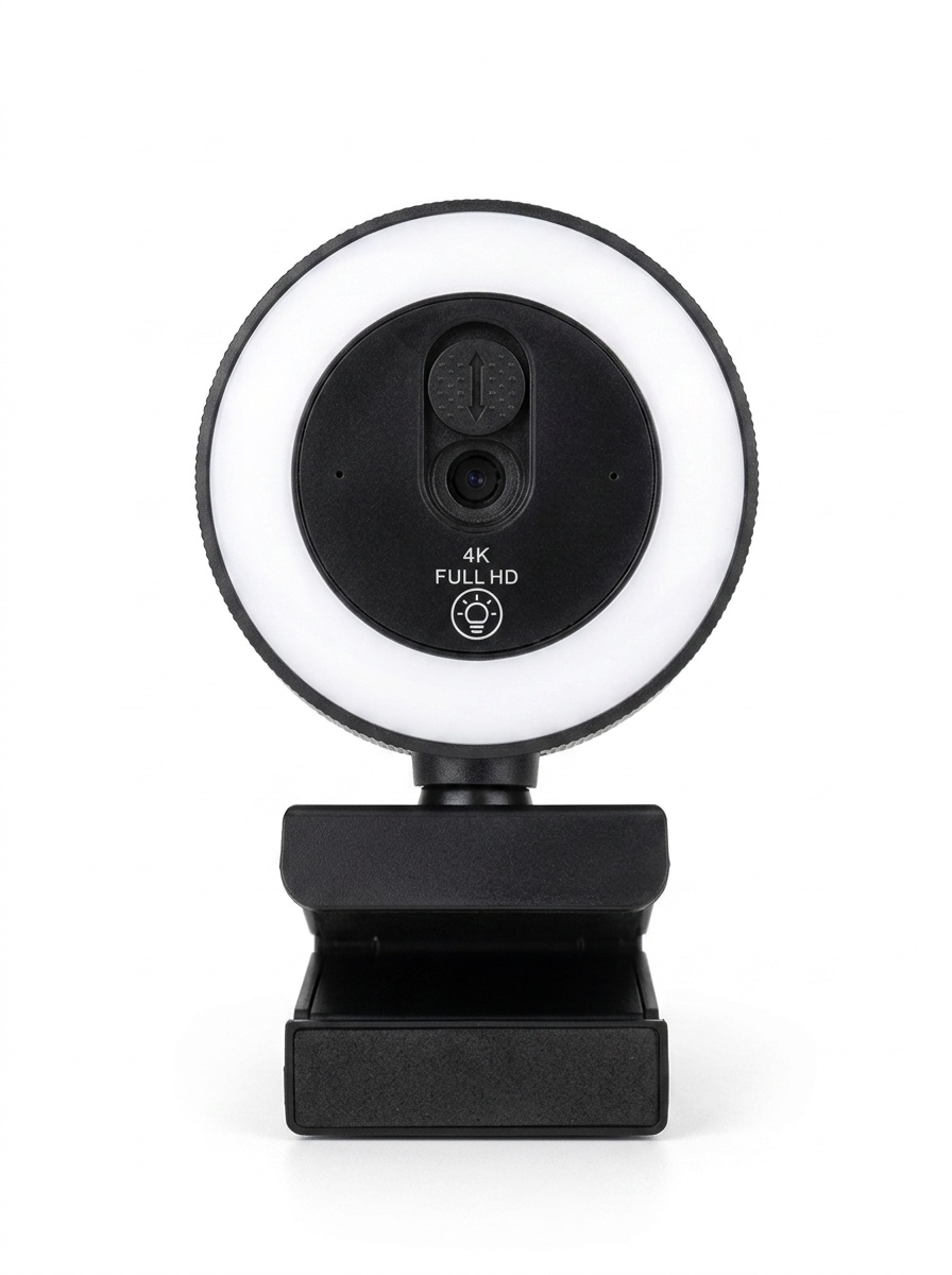 4K Full HD Streaming Webcam with Ring Light, USB Computer Camera for PC Desktop Laptop, Video Calling, Broadcasting