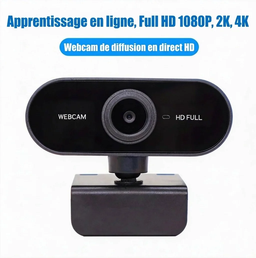 Webcam HD 1080p/2K/4K pour le streaming, caméra USB pour ordinateur portable et PC, idéale pour les appels vidéo et les visioconférences. Installation facile et rapide (Plug & Play).