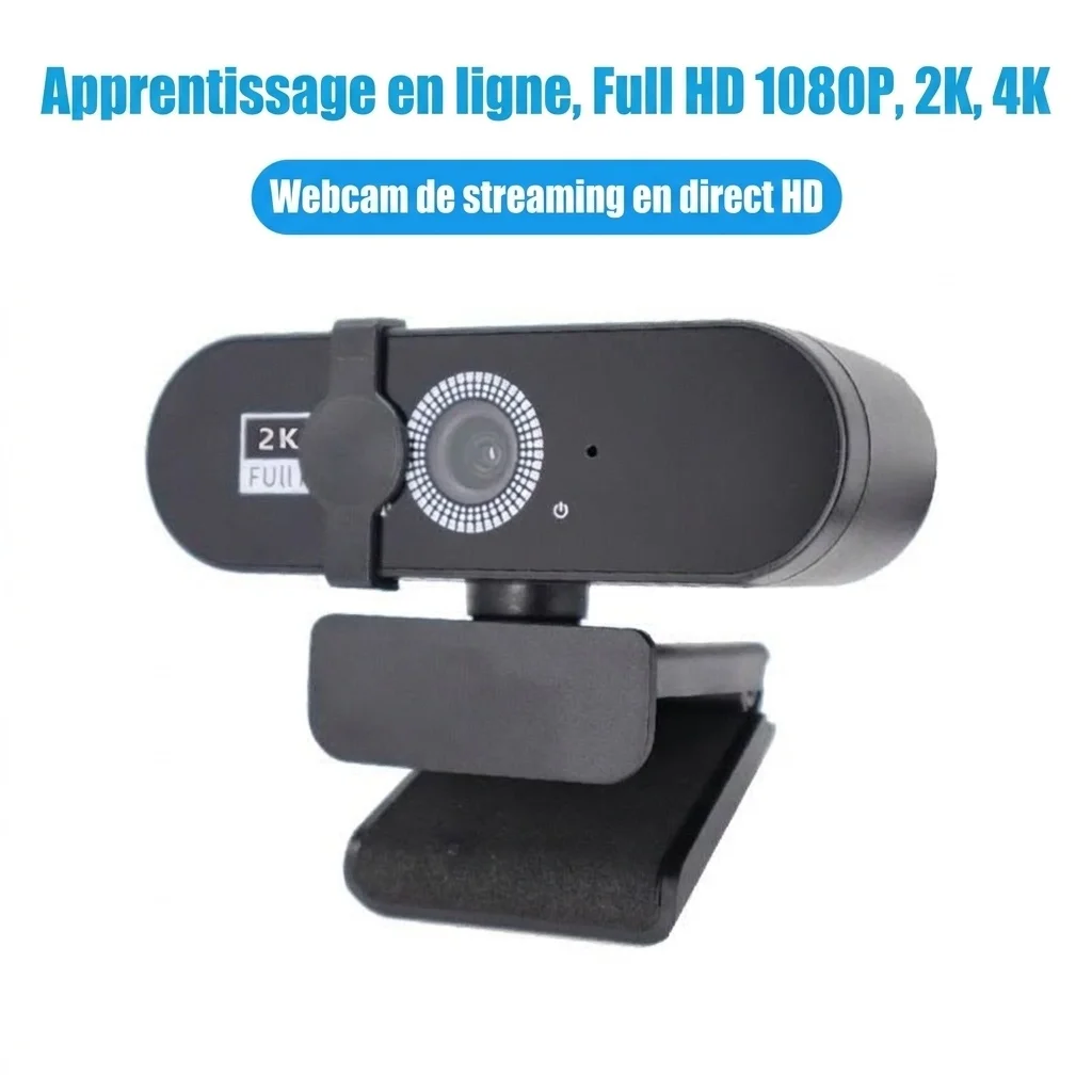 Webcam HD 2K/4K avec autofocus et microphone, caméra USB professionnelle pour ordinateur, idéale pour le streaming, les appels vidéo, Zoom et Teams.
