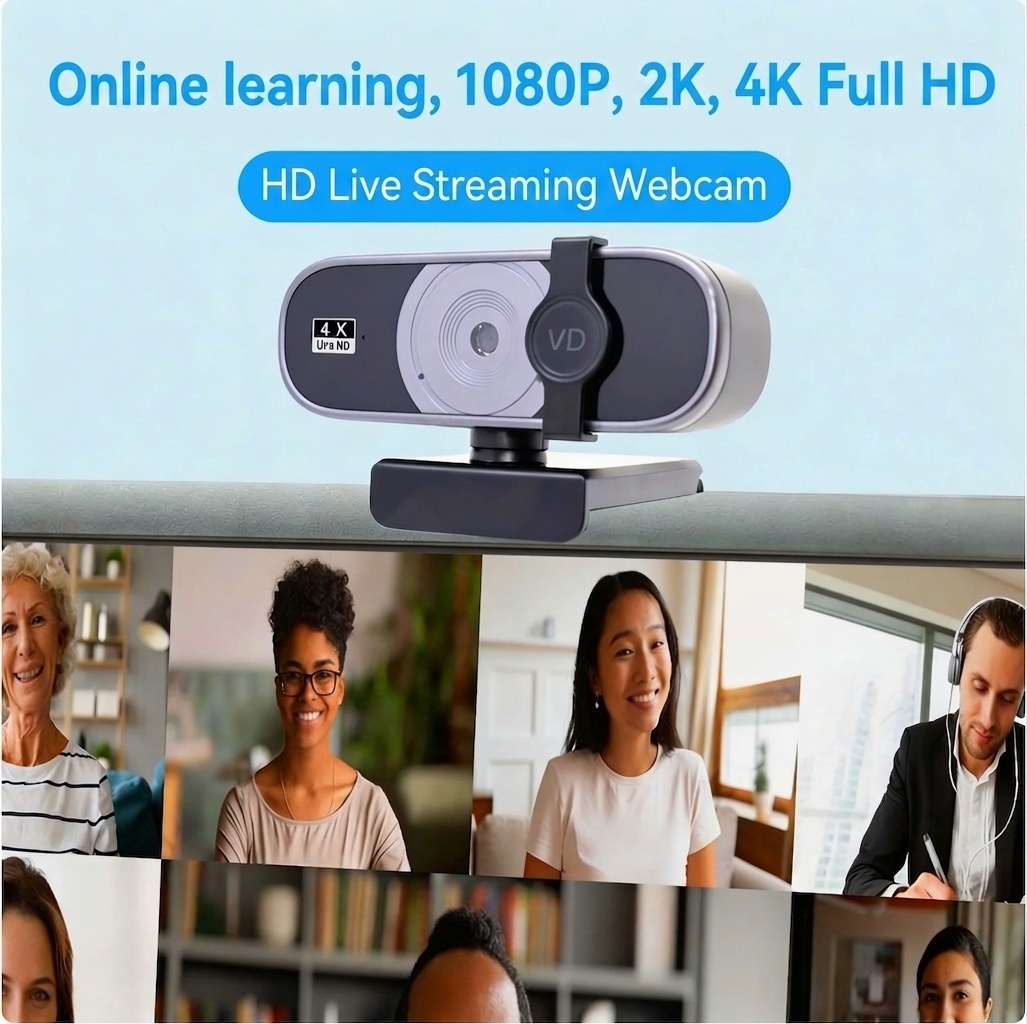 4K Ultra HD Webcam for Streaming & Video Calls, High-Resolution USB Computer Camera for Virtual Classrooms, Meetings