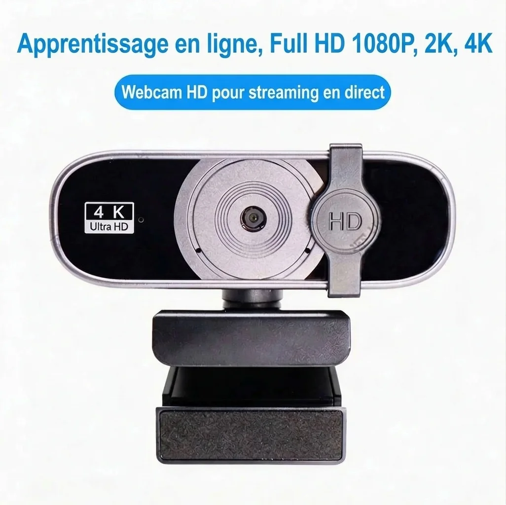 Webcam 4K Ultra HD pour le streaming et les appels vidéo, caméra USB haute résolution pour ordinateurs, idéale pour les salles de classe virtuelles et les réunions.