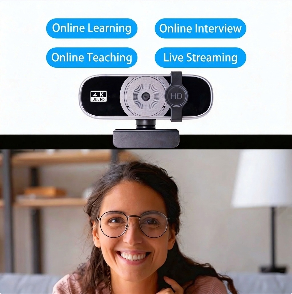 4K Ultra HD Webcam for Streaming & Video Calls, High-Resolution USB Computer Camera for Virtual Classrooms, Meetings