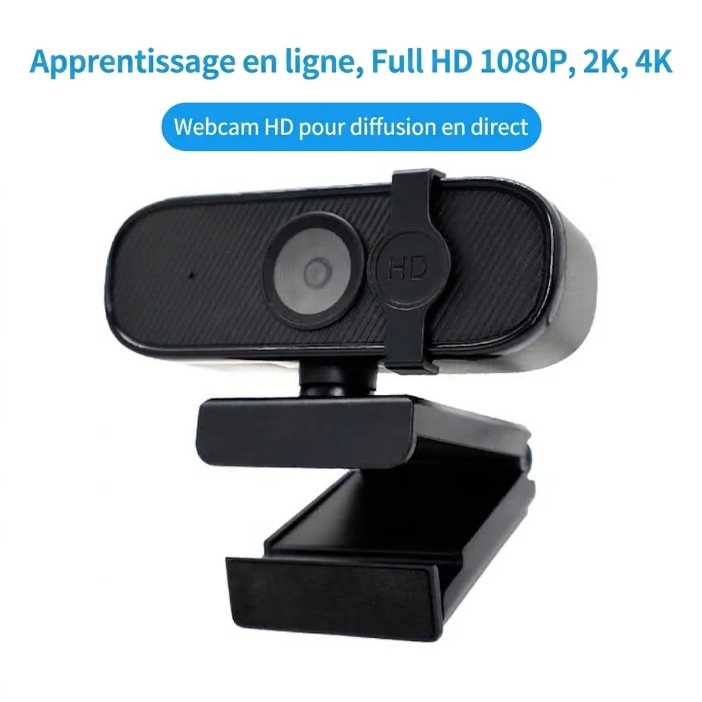 Webcam USB HD 1080p/2K/4K, caméra d'ordinateur pour appels vidéo, réunions en ligne, compatible PC et Mac (Plug & Play).