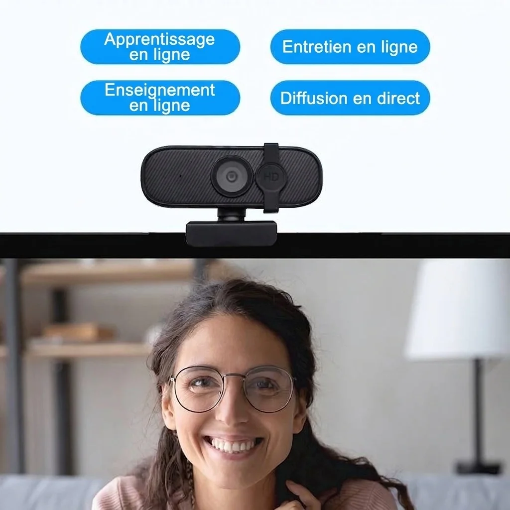Webcam USB HD 1080p/2K/4K, caméra d'ordinateur pour appels vidéo, réunions en ligne, compatible PC et Mac (Plug & Play).