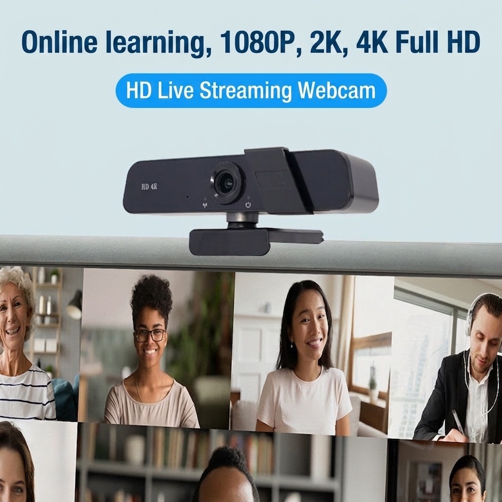 4K HD USB Webcam with Noise-Reducing Microphone, Computer Camera for Live Streaming, Online Classes, Video Calls