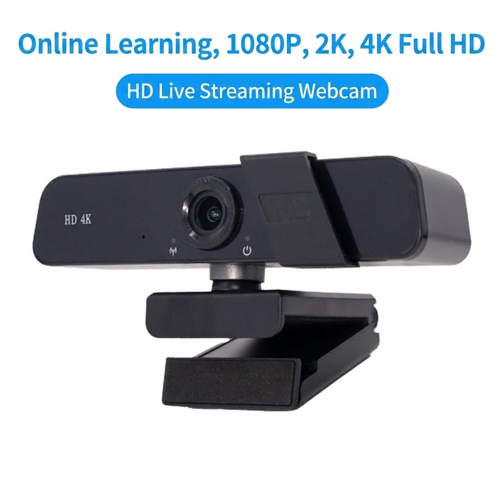 4K HD USB Webcam with Noise-Reducing Microphone, Computer Camera for Live Streaming, Online Classes, Video Calls