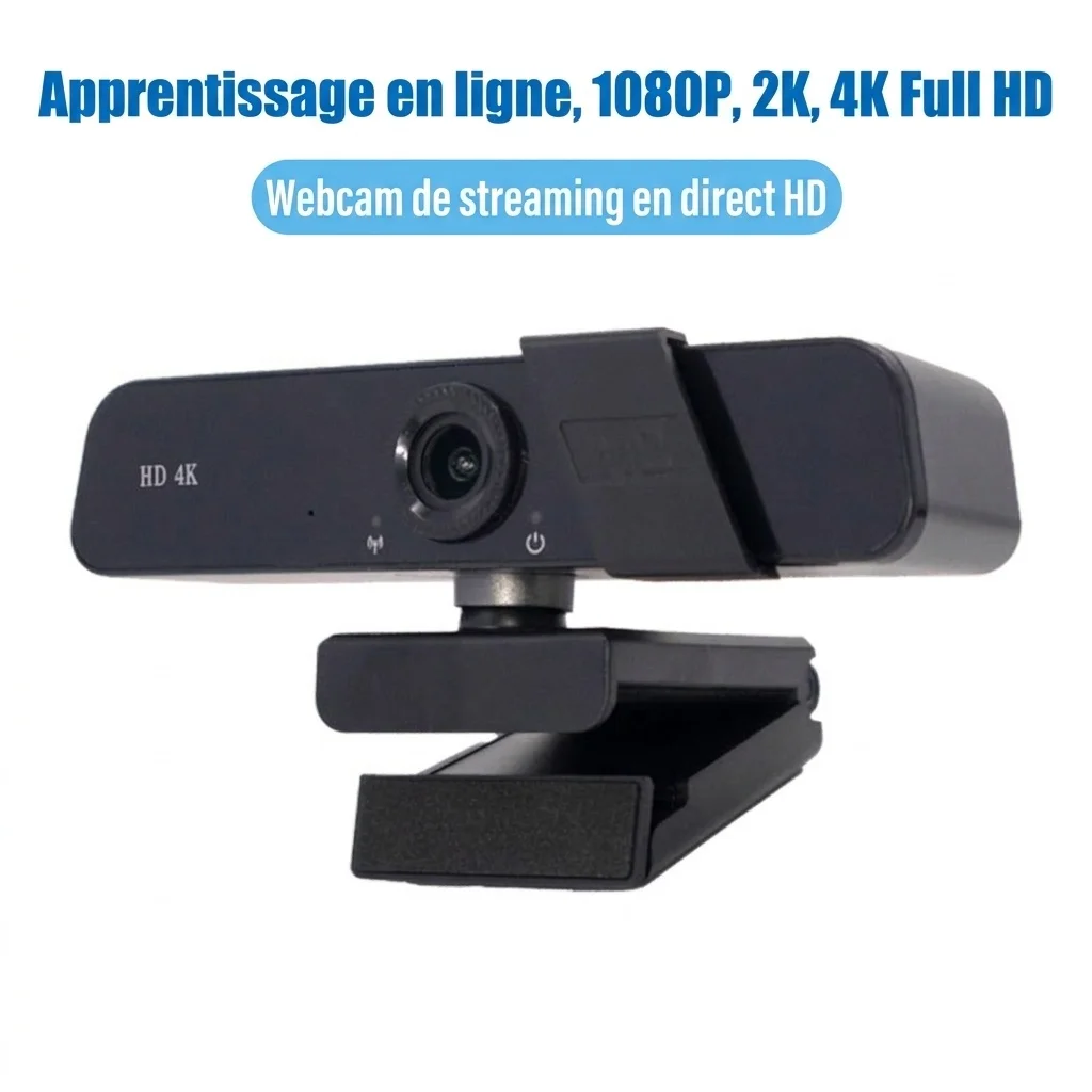 Webcam USB 4K HD avec microphone antibruit, caméra d'ordinateur pour le streaming en direct, les cours en ligne et les appels vidéo.