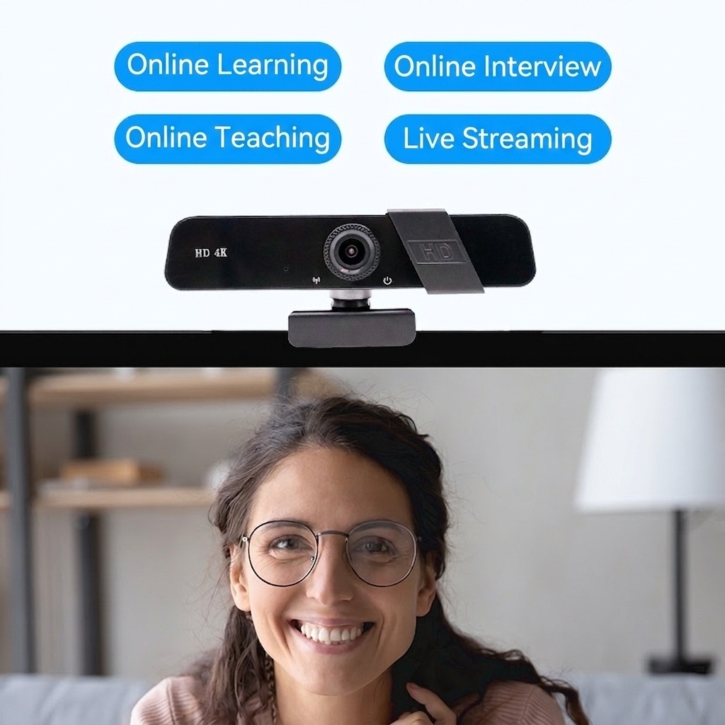 4K HD USB Webcam with Noise-Reducing Microphone, Computer Camera for Live Streaming, Online Classes, Video Calls