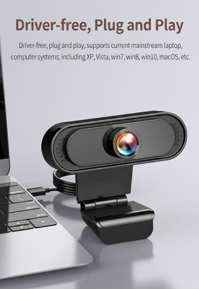1080P HD USB Webcam with Microphone, Streaming Computer Camera for Online Calls, Conferencing, PC Desktop