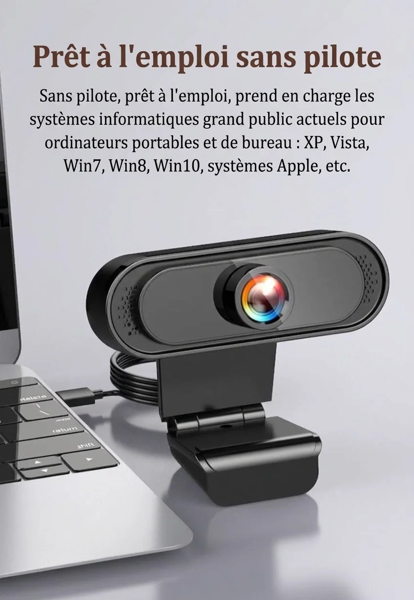 Webcam USB HD 1080p avec microphone, caméra d'ordinateur pour appels en ligne, visioconférences et utilisation sur PC.