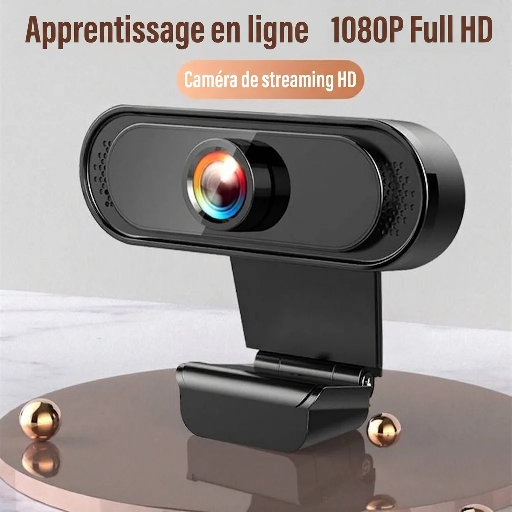 Webcam USB HD 1080p avec microphone, caméra d'ordinateur pour appels en ligne, visioconférences et utilisation sur PC.