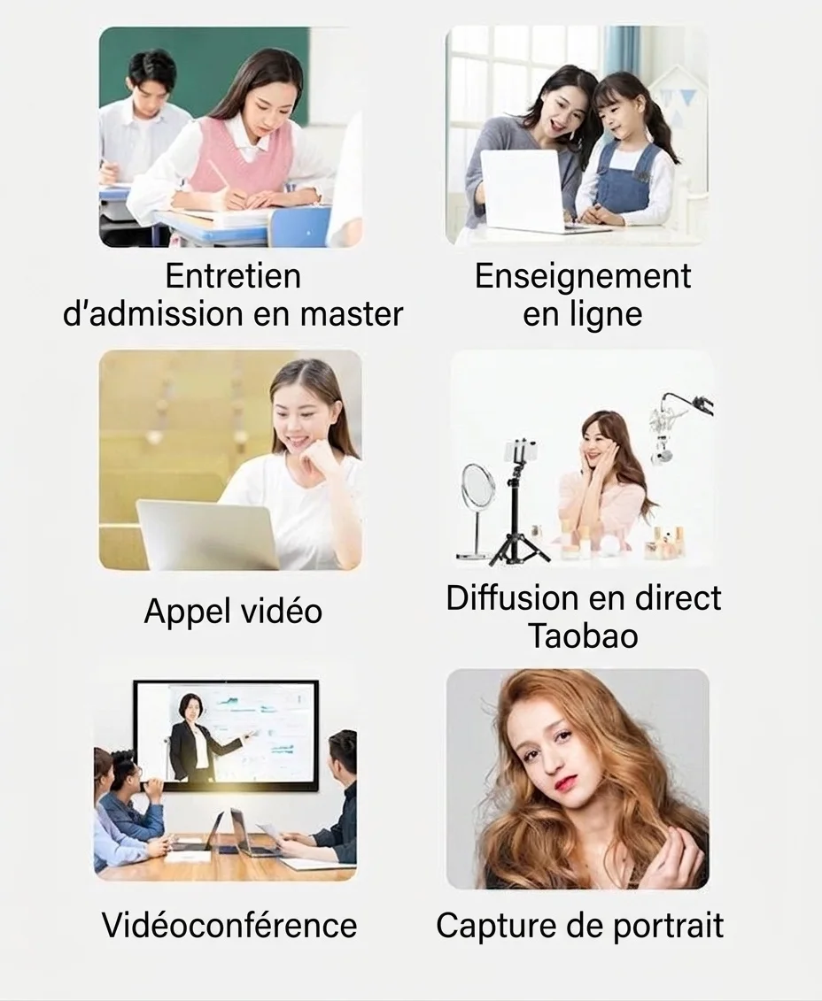 Webcam USB HD 1080p avec microphone, caméra d'ordinateur pour appels en ligne, visioconférences et utilisation sur PC.