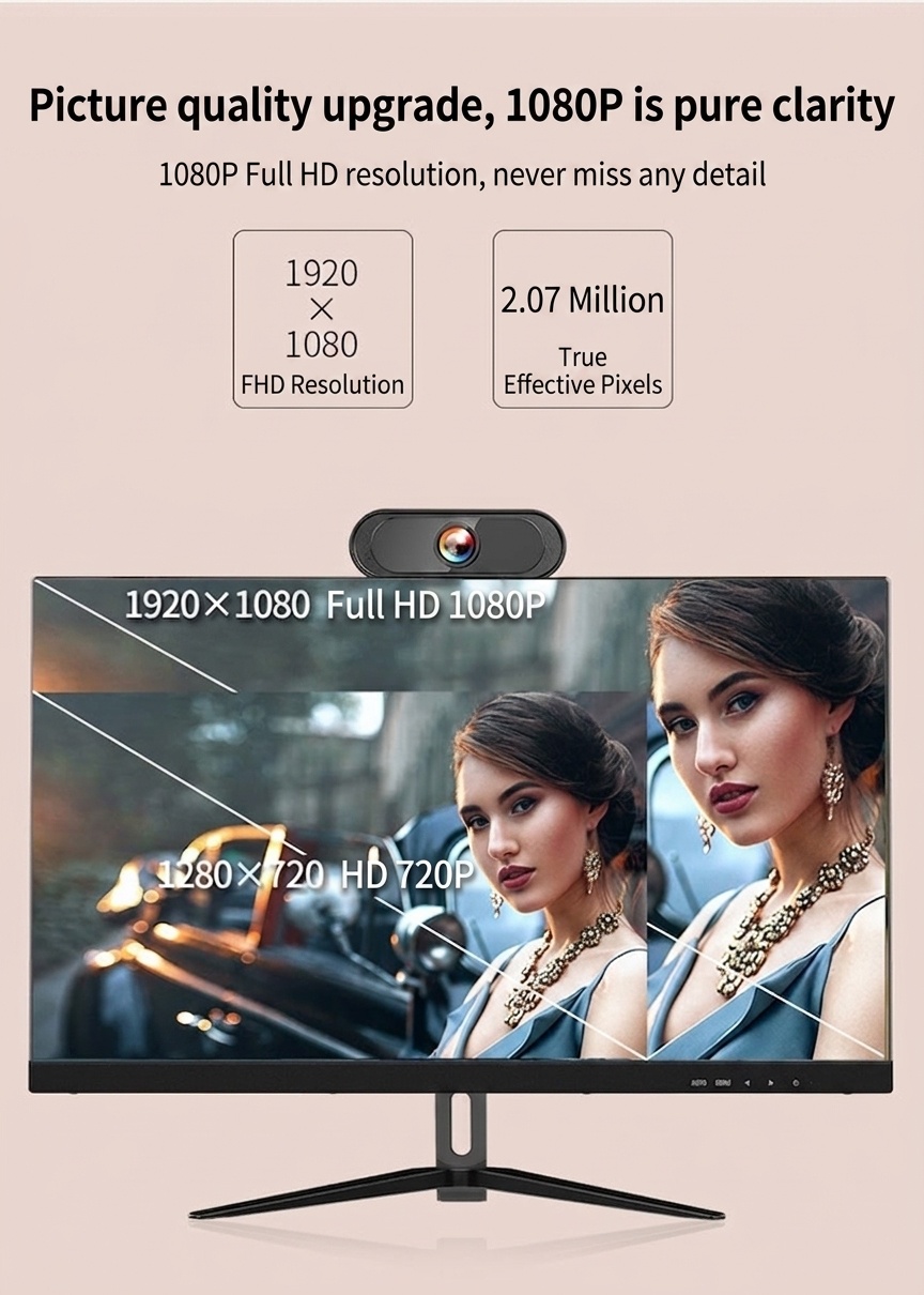 1080P HD USB Webcam with Microphone, Streaming Computer Camera for Online Calls, Conferencing, PC Desktop