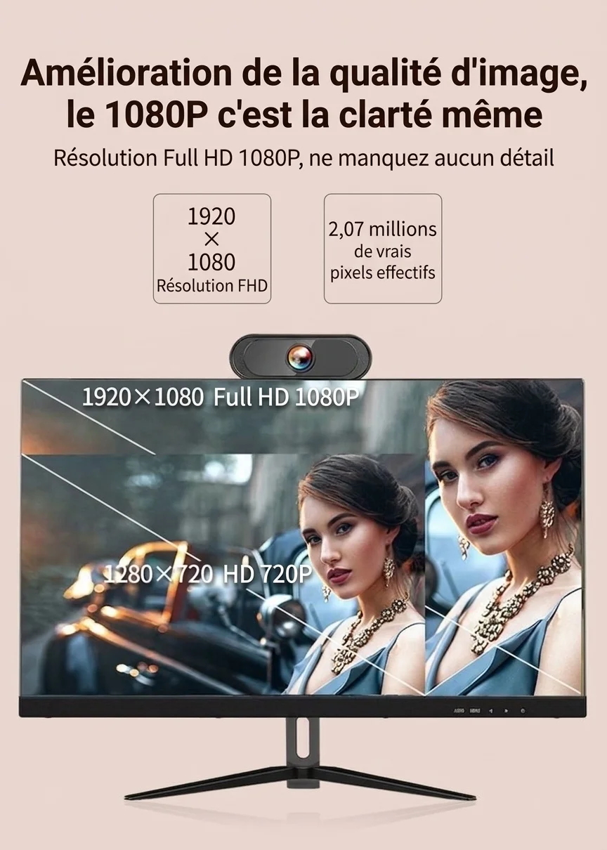 Webcam USB HD 1080p avec microphone, caméra d'ordinateur pour appels en ligne, visioconférences et utilisation sur PC.