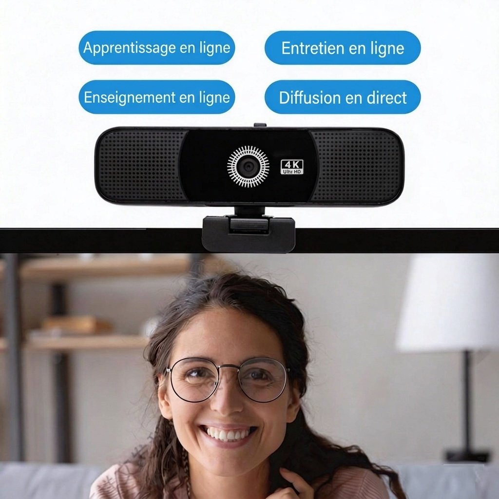 Webcam 4K Ultra HD pour le streaming et l'apprentissage en ligne, caméra d'ordinateur 1080p/2K/4K pour PC portable, appels vidéo