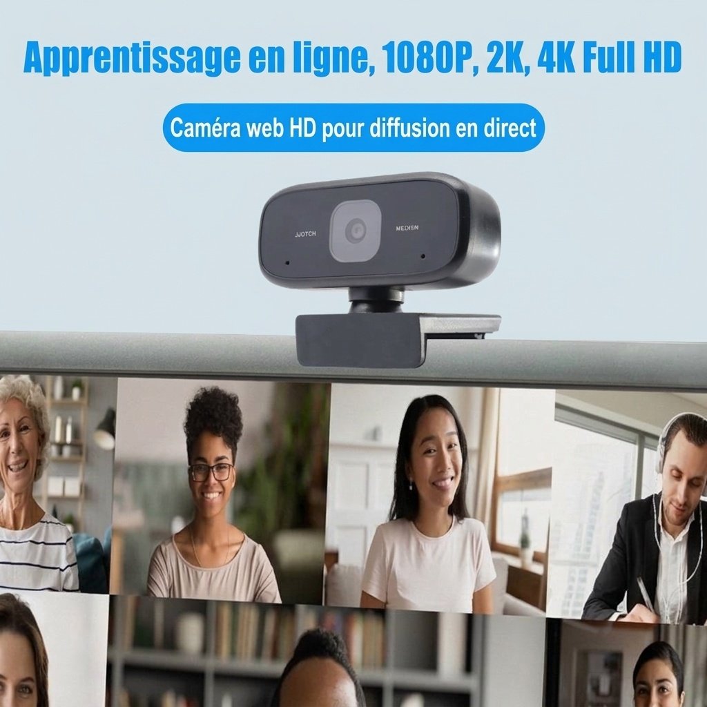 Webcam Full HD 1080p avec microphone intégré, caméra USB pour ordinateur idéale pour le streaming, les appels vidéo et la création de contenu.