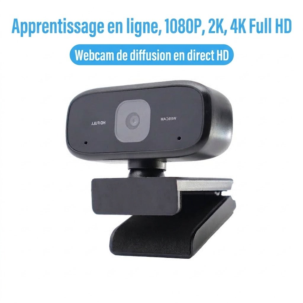 Webcam Full HD 1080p avec microphone intégré, caméra USB pour ordinateur idéale pour le streaming, les appels vidéo et la création de contenu.