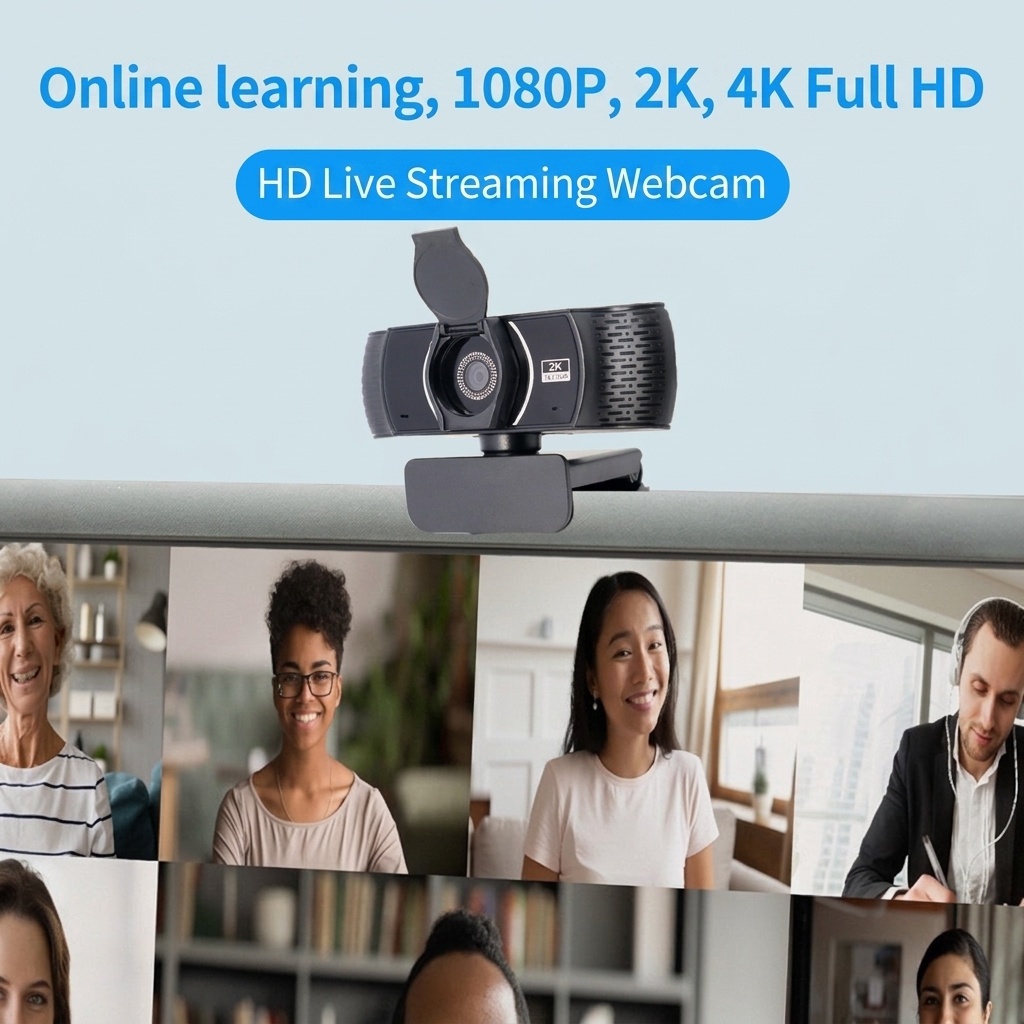 2K Full HD USB Webcam with Noise-Reducing Mic & Stable Clip, Computer Camera for Streaming, Video Calls, Meetings