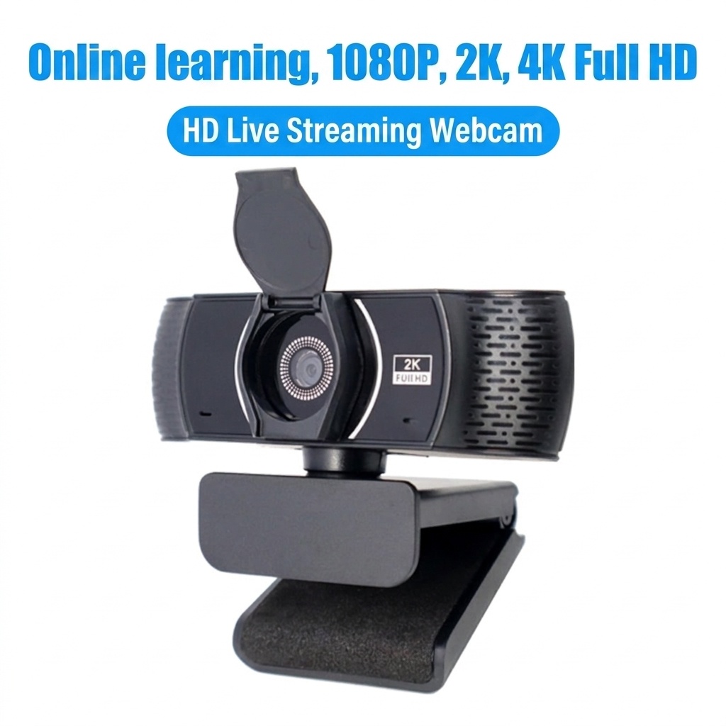 2K Full HD USB Webcam with Noise-Reducing Mic & Stable Clip, Computer Camera for Streaming, Video Calls, Meetings