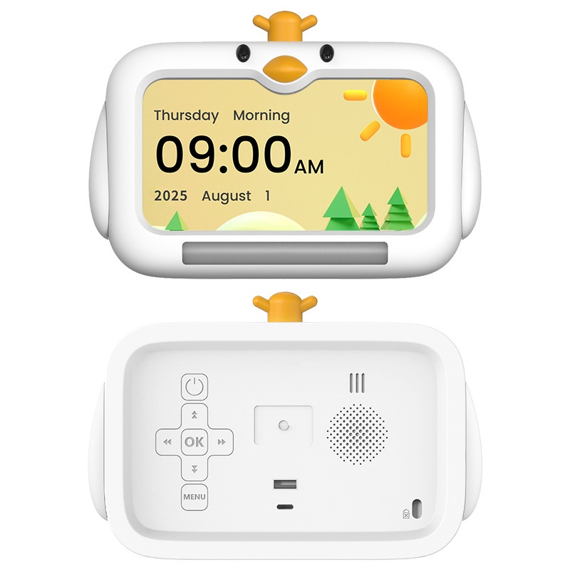 7-Inch Kids Sleep Training Alarm Clock - 3-Color Wake Up Light & Night Light with 9 Sounds, Snooze, Child Lock, IPS Display, White