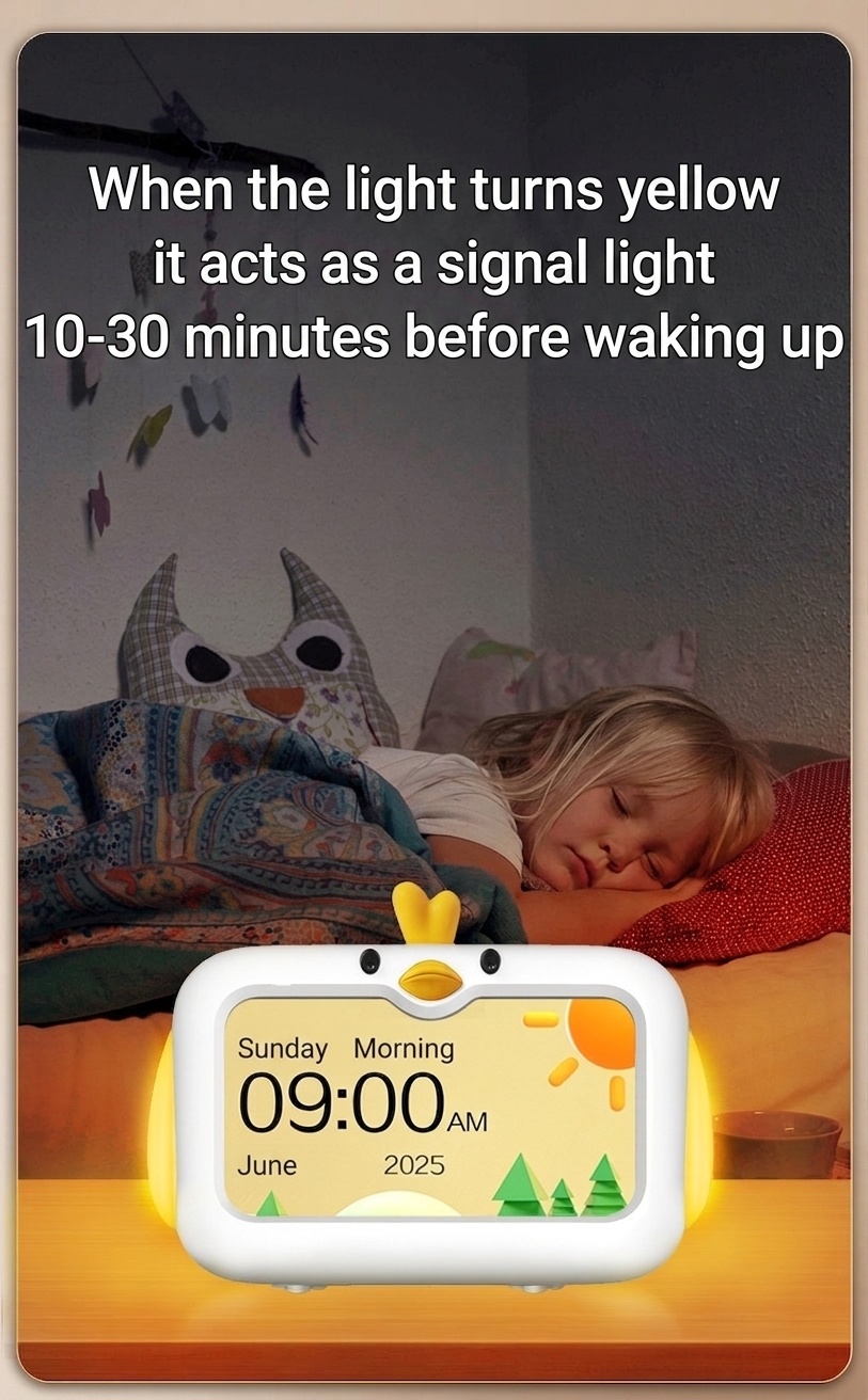 4.3-Inch Kids Sleep Training Alarm Clock - 3-Color Night Light & White Noise Sound Machine, Dual Alarms, Child Safety Lock, Type-C Charging, White