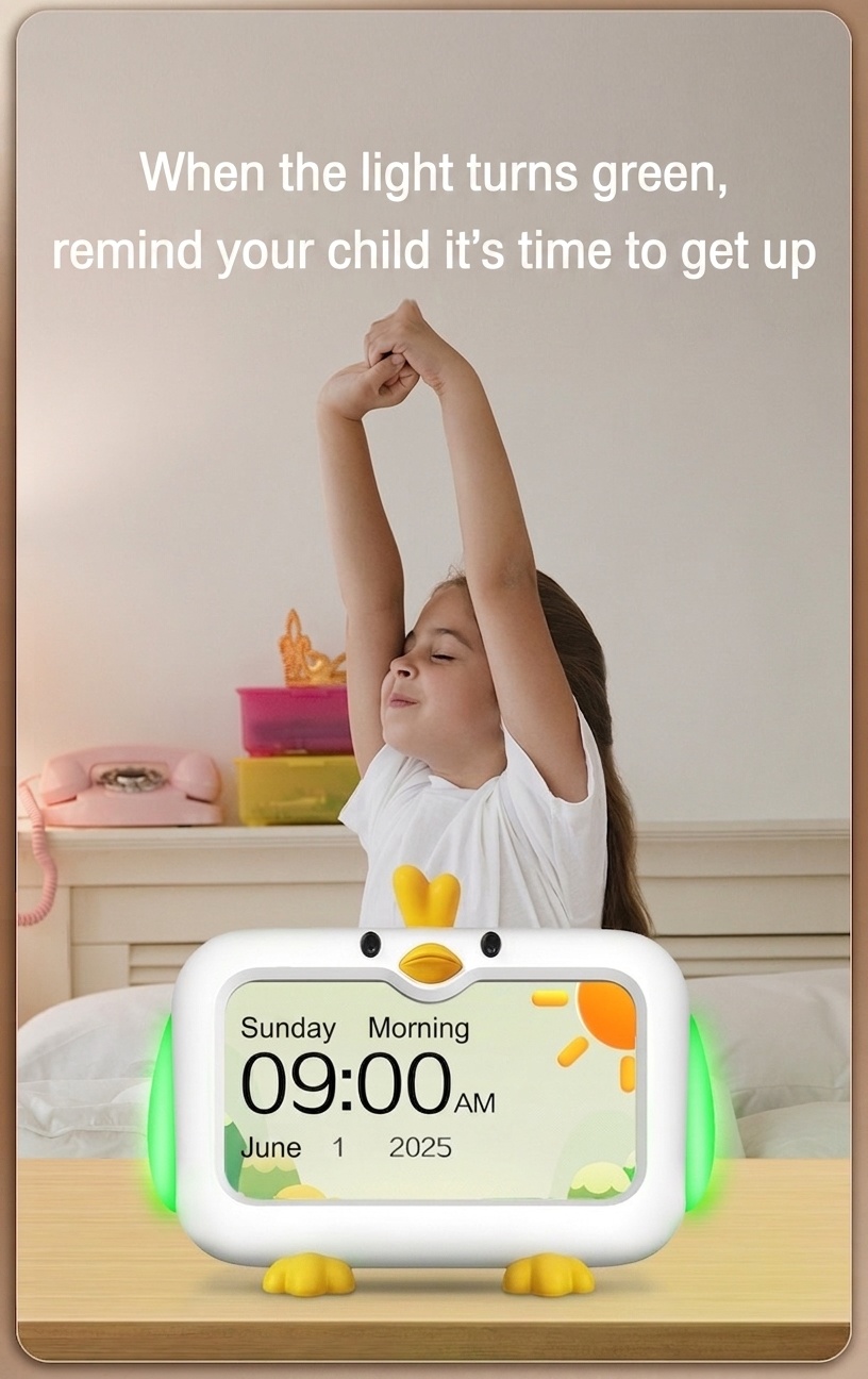 4.3-Inch Kids Sleep Training Alarm Clock - 3-Color Night Light & White Noise Sound Machine, Dual Alarms, Child Safety Lock, Type-C Charging, White