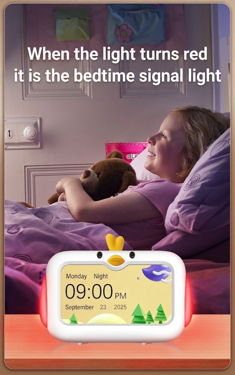 4.3-Inch Kids Sleep Training Alarm Clock - 3-Color Night Light & White Noise Sound Machine, Dual Alarms, Child Safety Lock, Type-C Charging, White