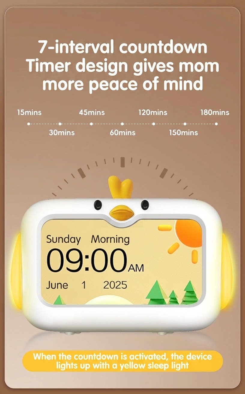 4.3-Inch Kids Sleep Training Alarm Clock - 3-Color Night Light & White Noise Sound Machine, Dual Alarms, Child Safety Lock, Type-C Charging, White