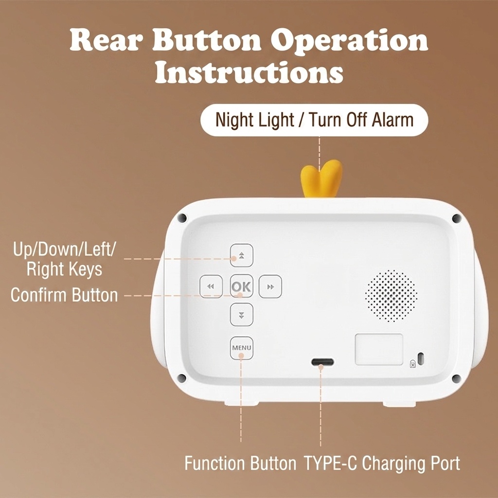 4.3-Inch Kids Sleep Training Alarm Clock - 3-Color Night Light & White Noise Sound Machine, Dual Alarms, Child Safety Lock, Type-C Charging, White