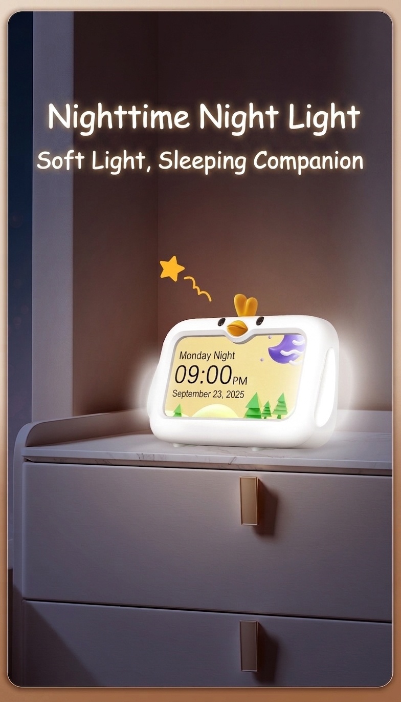 4.3-Inch Kids Sleep Training Alarm Clock - 3-Color Night Light & White Noise Sound Machine, Dual Alarms, Child Safety Lock, Type-C Charging, White