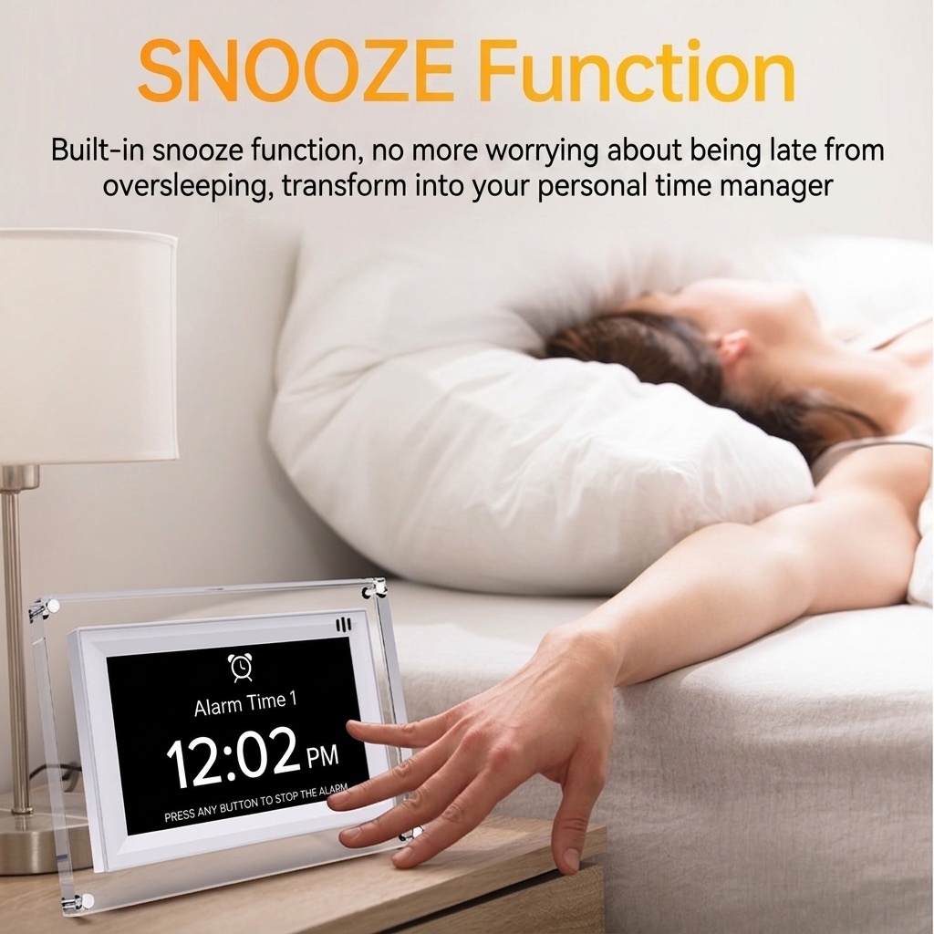 7-Inch Digital Day Clock with Alarm & Medication Reminders - IPS Display, Auto-Brightness, Type-C Port, 11 Languages Support, White