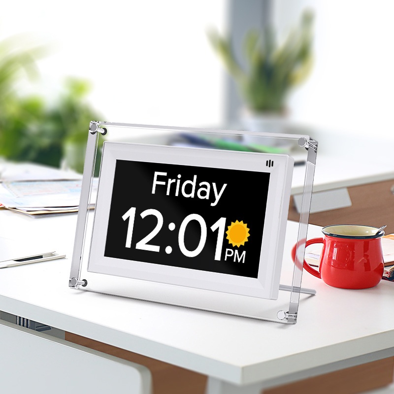 7-Inch Digital Day Clock with Alarm & Medication Reminders - IPS Display, Auto-Brightness, Type-C Port, 11 Languages Support, White