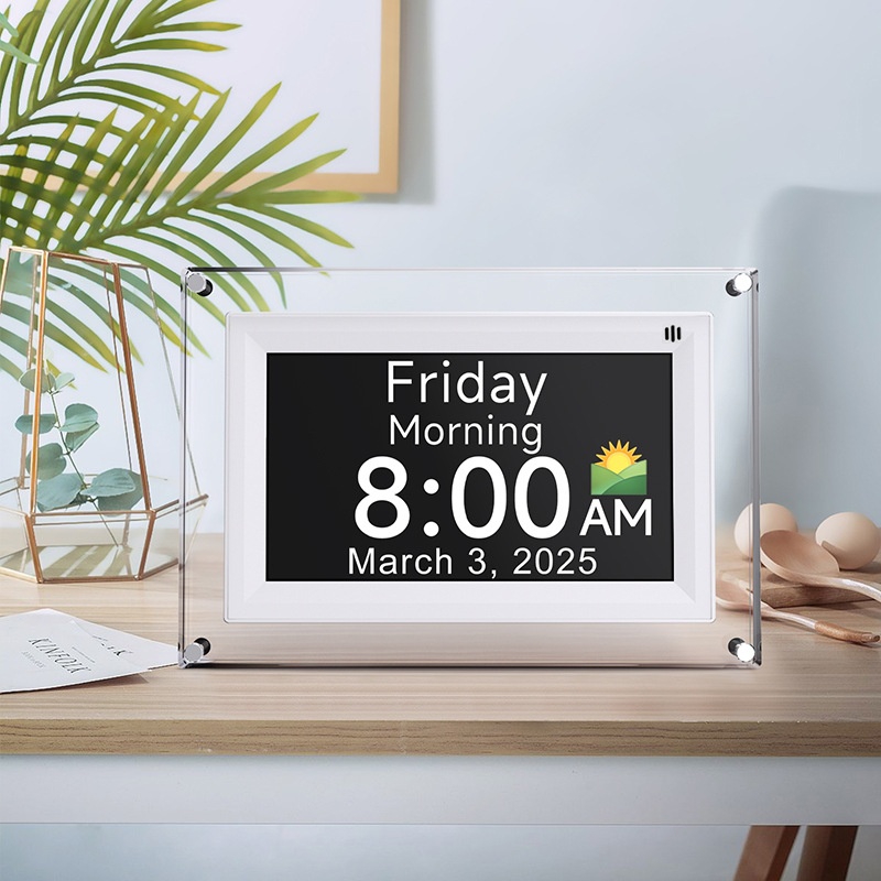 7-Inch Digital Day Clock with Alarm & Medication Reminders - IPS Display, Auto-Brightness, Type-C Port, 11 Languages Support, White