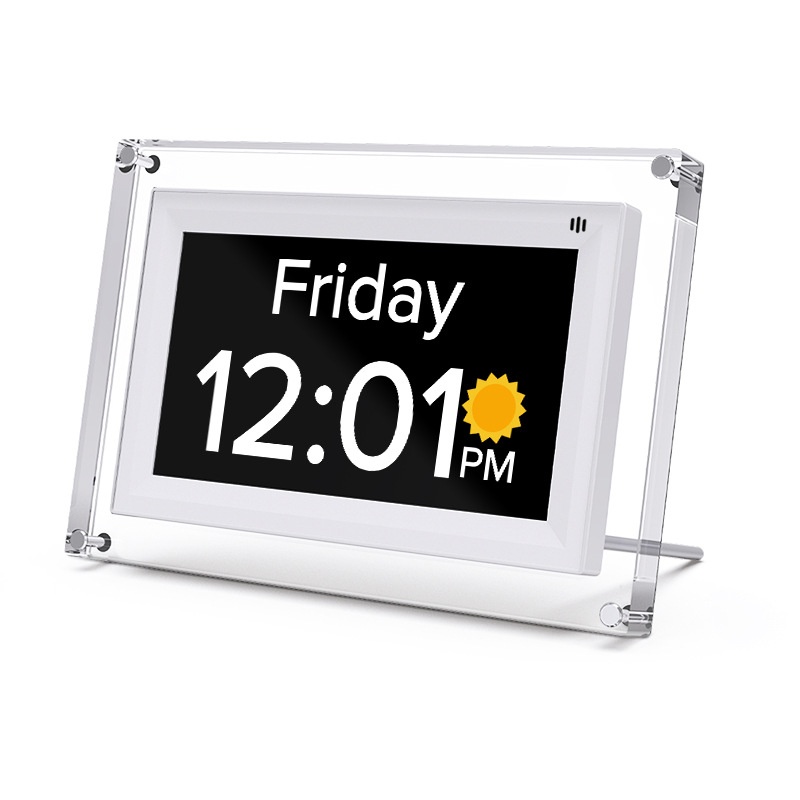 7-Inch Digital Day Clock with Alarm & Medication Reminders - IPS Display, Auto-Brightness, Type-C Port, 11 Languages Support, White