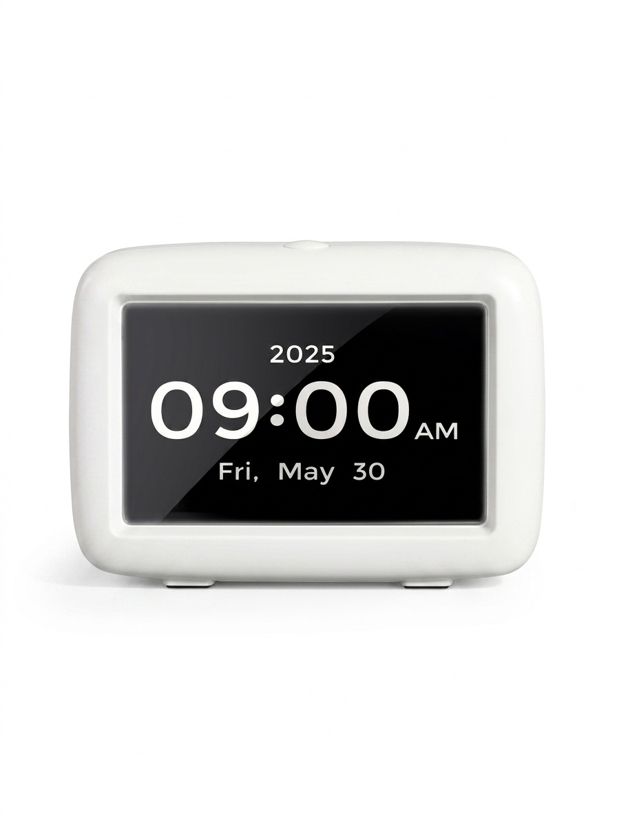 4.3-Inch Smart Digital Alarm Clock - LCD Display with Auto-Dimming, Snooze, 25 Customizable Alarms, Type-C Powered, 8 Languages, White