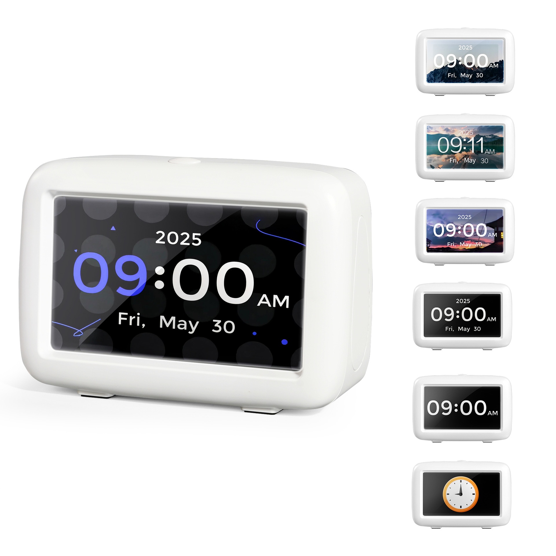 4.3-Inch Smart Digital Alarm Clock - LCD Display with Auto-Dimming, Snooze, 25 Customizable Alarms, Type-C Powered, 8 Languages, White