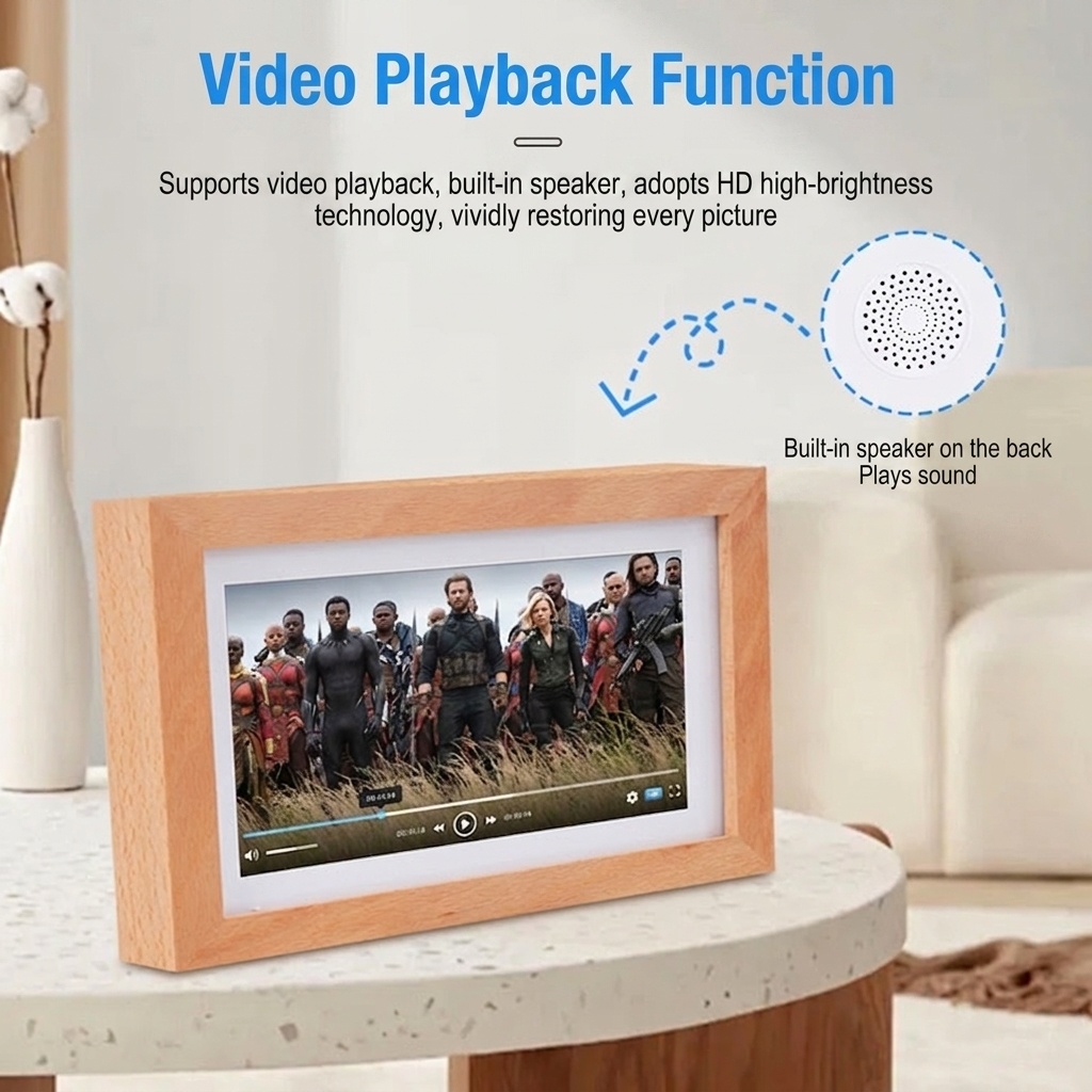 7-Inch WiFi Digital Photo Frame - IPS Smart Picture Frame with Wood Frame, App Photo/Video Transfer, 2000mAh Battery, 360° Auto-Rotate, White