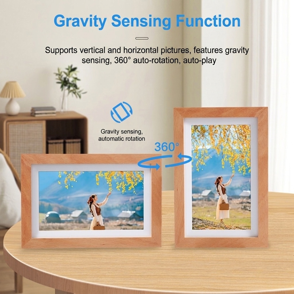 7-Inch WiFi Digital Photo Frame - IPS Smart Picture Frame with Wood Frame, App Photo/Video Transfer, 2000mAh Battery, 360° Auto-Rotate, White