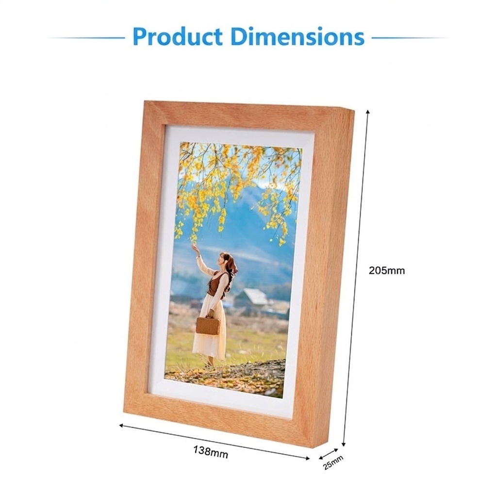 7-Inch WiFi Digital Photo Frame - IPS Smart Picture Frame with Wood Frame, App Photo/Video Transfer, 2000mAh Battery, 360° Auto-Rotate, White